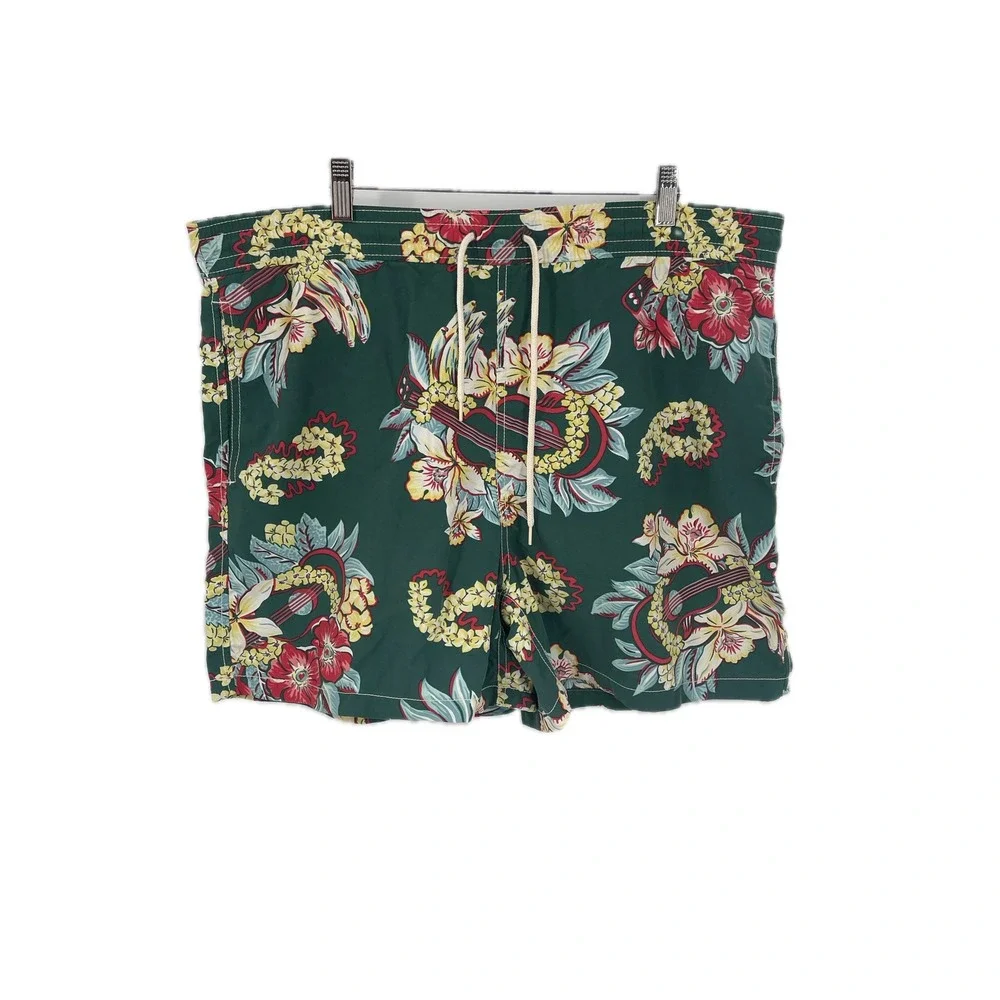 Polo Ralph Lauren Mens Green Tropical Floral Ukulele Swim Trunks Large L
